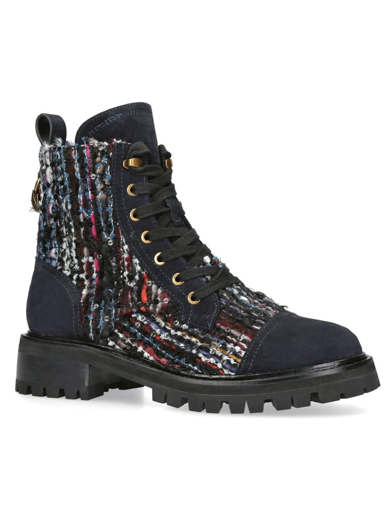 Kurt Geiger Womens Kensington Tweed Suede Combat Boots Blue Multi Size 41, Us 10